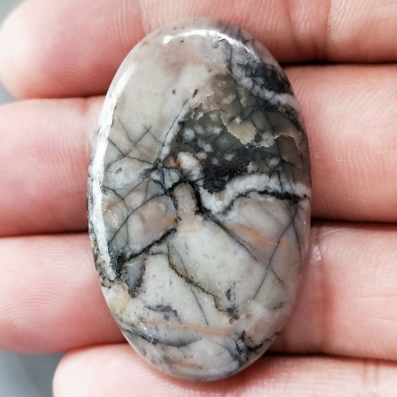 Diaspro Maligano Grigio Naturale Forma Ovale Piatto Cabochon Liscio Fatto a Mano 43X27X5mm 9,83gm 1pz