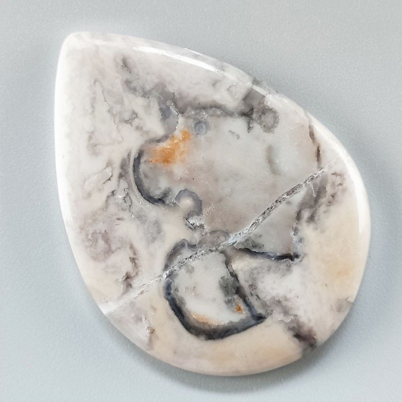 Diaspro Maligano Grigio Naturale Forma Goccia Piatto Cabochon Liscio Fatto a Mano 48X35X5mm 13,70gm 1pz