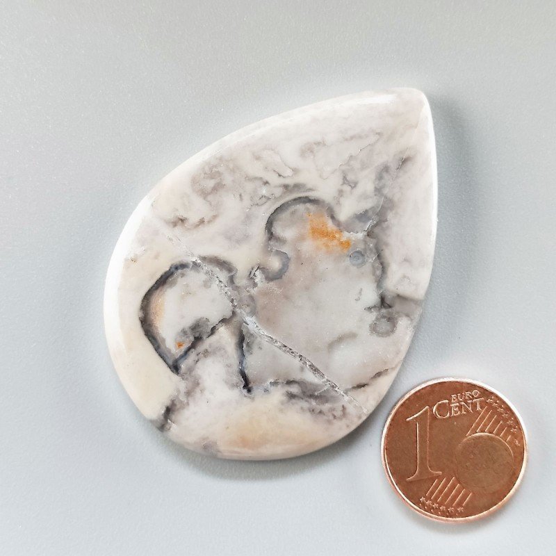 Cabochon di Diaspro Maligano Grigio Naturale Goccia, Piatto e Liscio, 48x35x5 mm, 13,70 g, Fatto a Mano