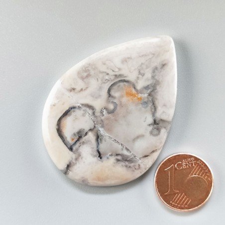 Diaspro Maligano Grigio Naturale Forma Goccia Piatto Cabochon Liscio Fatto a Mano 48X35X5mm 13,70gm 1pz