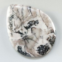 Diaspro Maligano Grigio Naturale Forma Goccia Piatto Cabochon Liscio Fatto a Mano 50X38X5mm 16,45gm 1pz