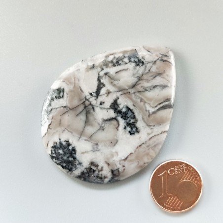 Diaspro Maligano Grigio Naturale Forma Goccia Piatto Cabochon Liscio Fatto a Mano 50X38X5mm 16,45gm 1pz