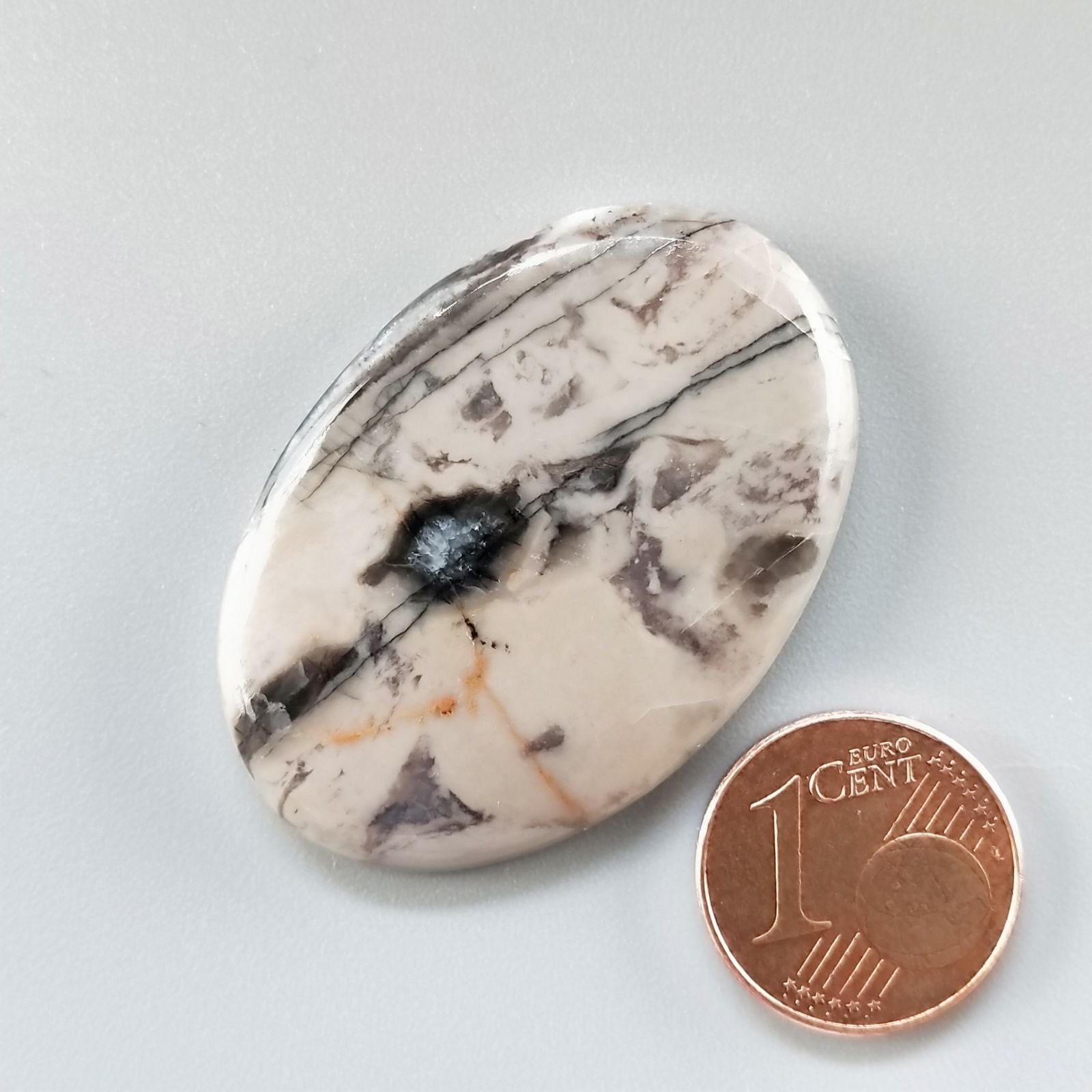 Diaspro Maligano Grigio Naturale Forma Ovale Piatto Cabochon Liscio Fatto a Mano 38X26X5mm 9,15gm 1pz