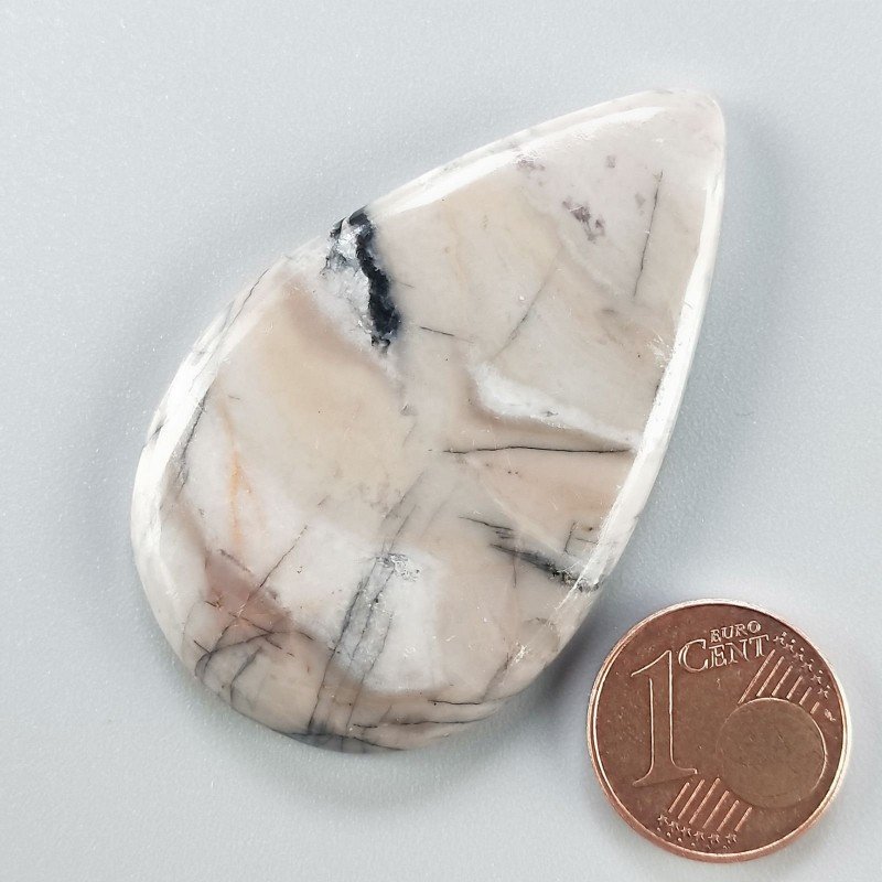 Cabochon di Diaspro Maligano Grigio Naturale Goccia, Piatto e Liscio, 50x31x5 mm, 13,19 g, Fatto a Mano