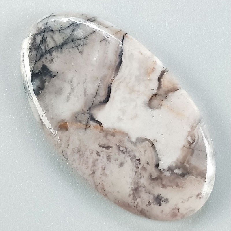 Diaspro Maligano Grigio Naturale Forma Ovale Piatto Cabochon Liscio Fatto a Mano 41X23X4mm 7,25gm 1pz
