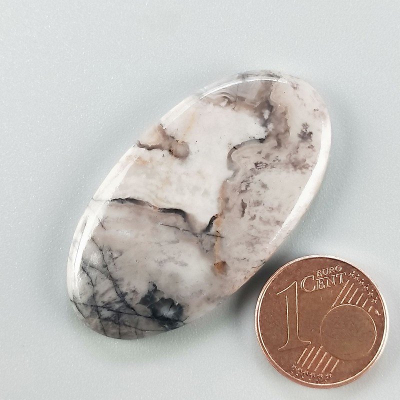 Cabochon di Diaspro Maligano Grigio Naturale Ovale, Piatto e Liscio, 41x23x4 mm, 7,25 g, Fatto a Mano
