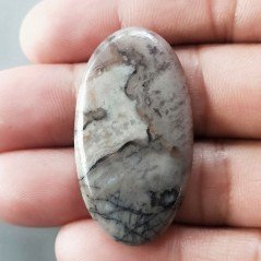 Cabochon di Diaspro Maligano Grigio Naturale Ovale, Piatto e Liscio, 41x23x4 mm, 7,25 g, Fatto a Mano