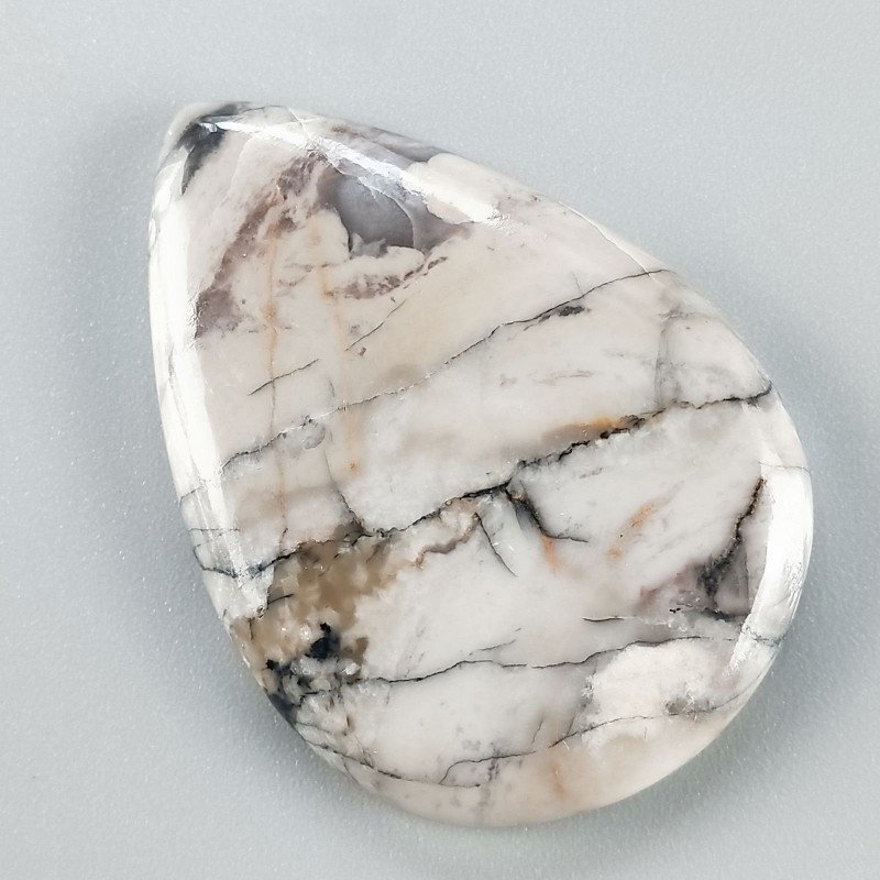 Diaspro Maligano Grigio Naturale Forma Goccia Piatto Cabochon Liscio Fatto a Mano 45X32X6mm 14,05gm 1pz