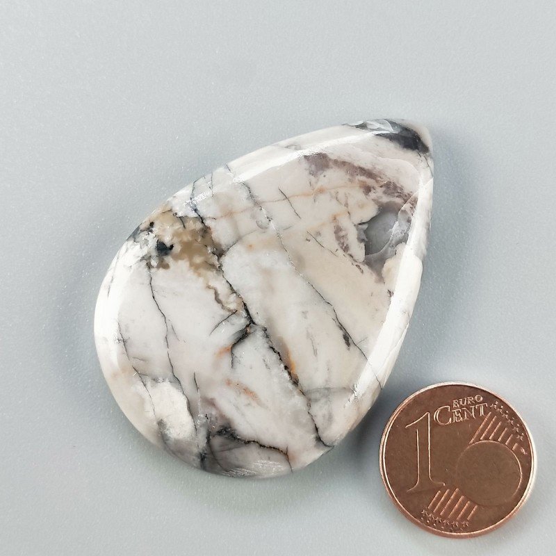 Cabochon di Diaspro Maligano Grigio Naturale Goccia, Piatto e Liscio, 45x32x6 mm, 14,05 g, Fatto a Mano