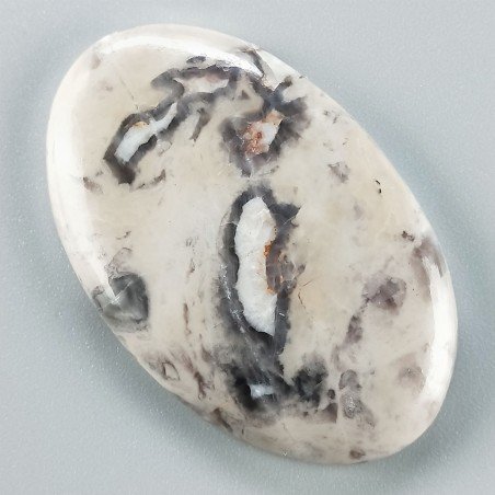 Diaspro Maligano Grigio Naturale Forma Ovale Piatto Cabochon Liscio Fatto a Mano 47X30X5mm 14,10gm 1pz