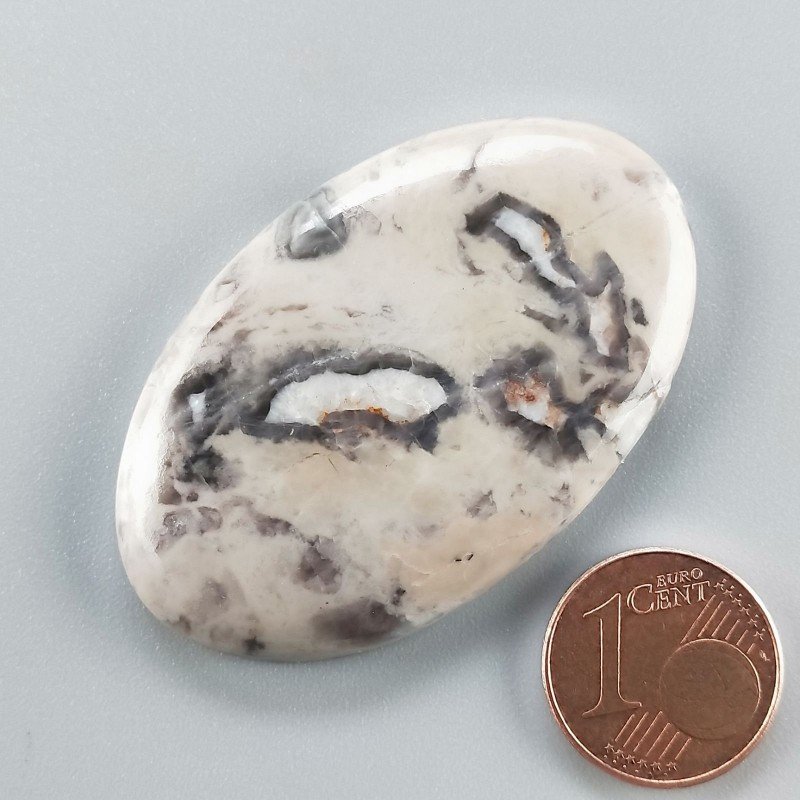 Cabochon di Diaspro Maligano Grigio Naturale Ovale, Piatto e Liscio, 47x30x5 mm, 14,10 g, Fatto a Mano