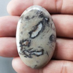 Cabochon di Diaspro Maligano Grigio Naturale Ovale, Piatto e Liscio, 47x30x5 mm, 14,10 g, Fatto a Mano