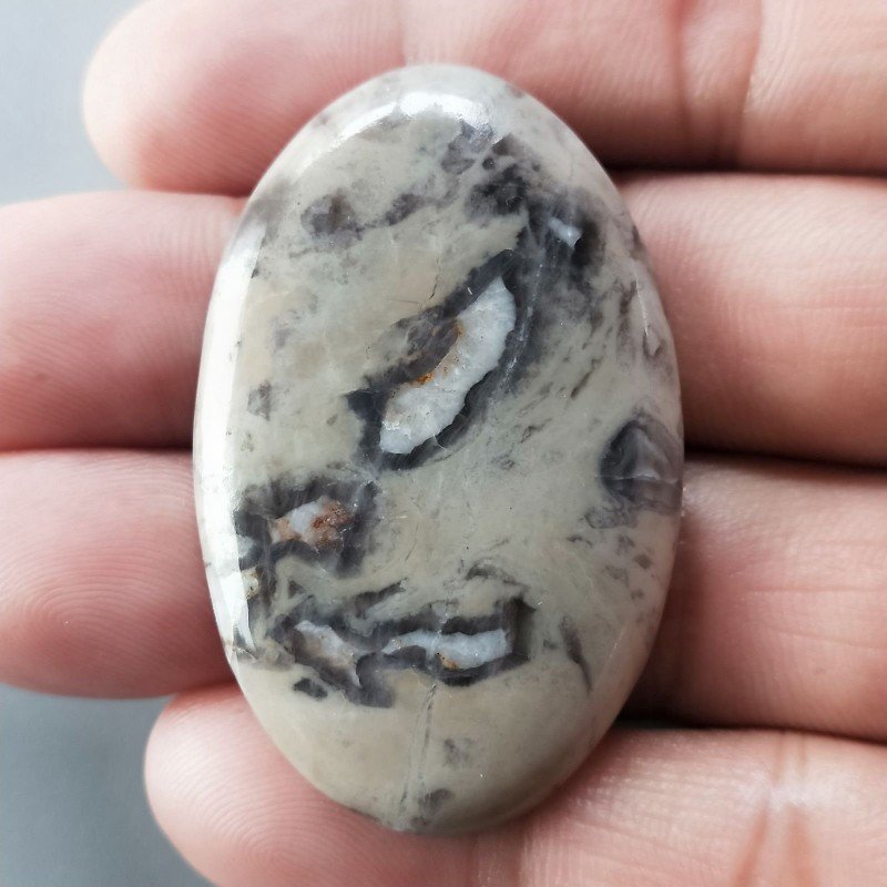 Diaspro Maligano Grigio Naturale Forma Ovale Piatto Cabochon Liscio Fatto a Mano 47X30X5mm 14,10gm 1pz