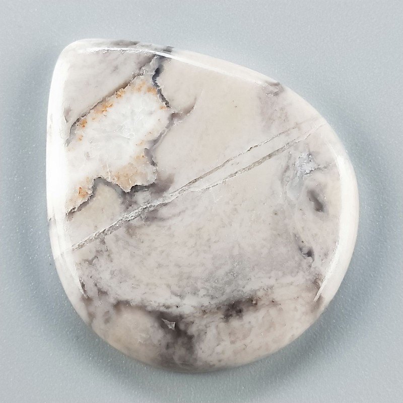 Diaspro Maligano Grigio Naturale Forma Goccia Piatto Cabochon Liscio Fatto a Mano 43X36X5mm 12,85gm 1pz