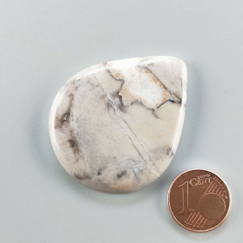 Cabochon di Diaspro Maligano Grigio Naturale Goccia, Piatto e Liscio, 43x36x5 mm, 12,85 g, Fatto a Mano