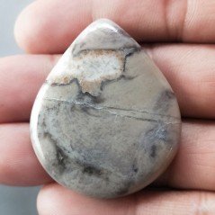 Cabochon di Diaspro Maligano Grigio Naturale Goccia, Piatto e Liscio, 43x36x5 mm, 12,85 g, Fatto a Mano Cabochon di Diaspro Maligano Grigio Naturale Goccia, Piatto e Liscio, 43x36x5 mm, 12,85 g, Fatto a Mano