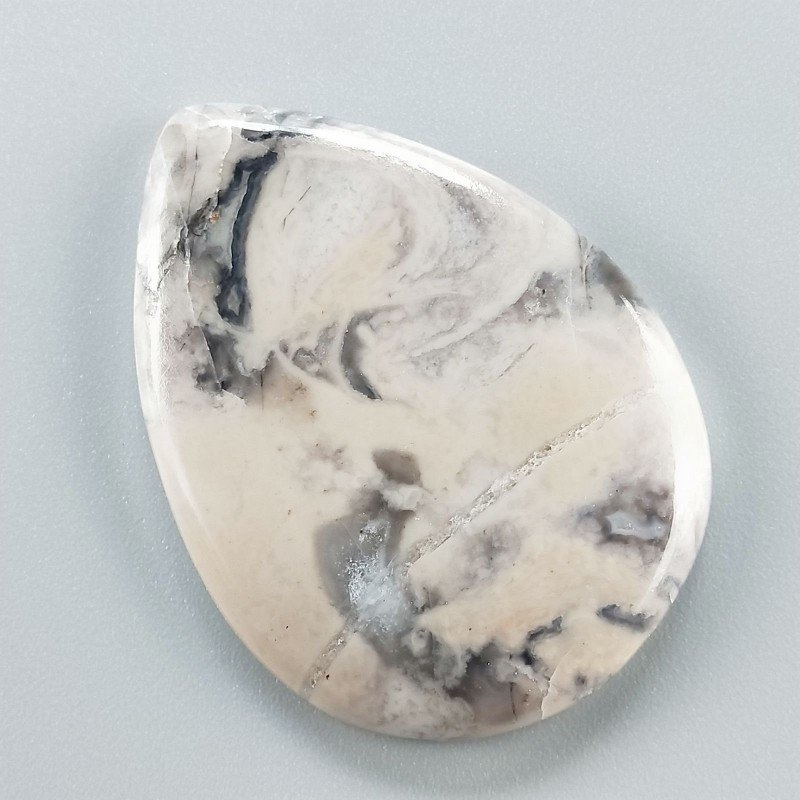 Diaspro Maligano Grigio Naturale Forma Goccia Piatto Cabochon Liscio Fatto a Mano 45X33X5mm 13,10gm 1pz