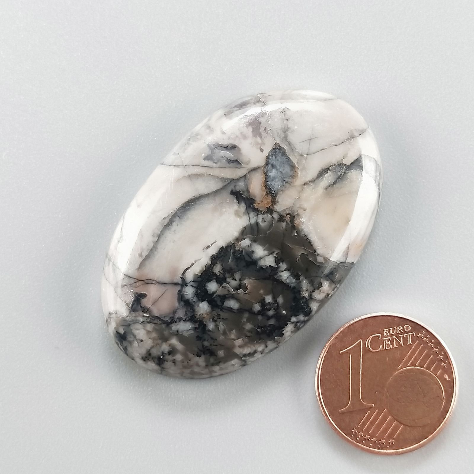 Diaspro Maligano Grigio Naturale Forma Ovale Piatto Cabochon Liscio Fatto a Mano 40X26X7mm 12,15gm 1pz