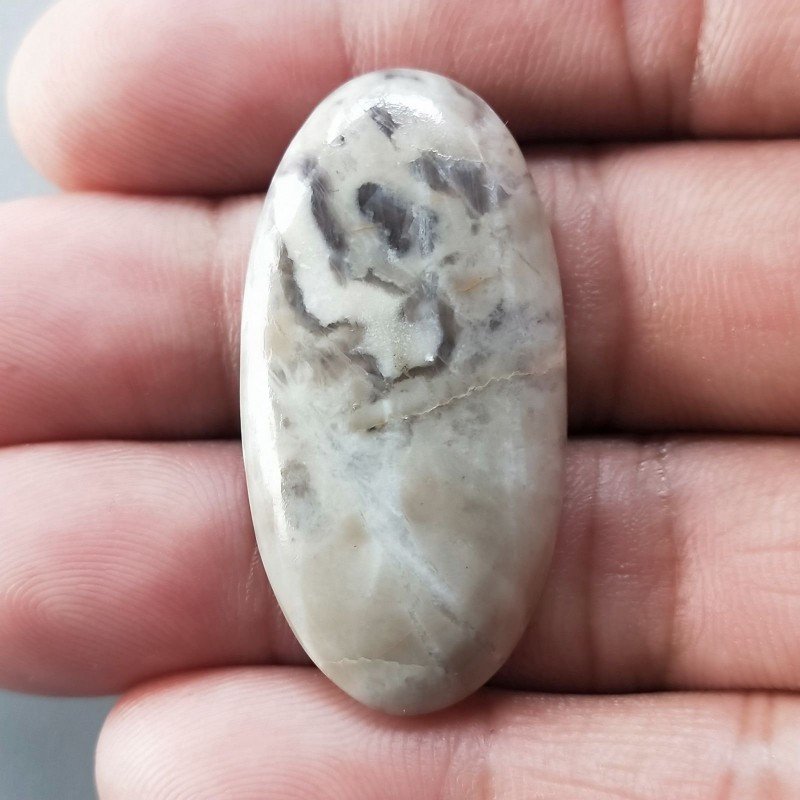 Diaspro Maligano Grigio Naturale Forma Ovale Piatto Cabochon Liscio Fatto a Mano 39X20X5mm 7,04gm 1pz
