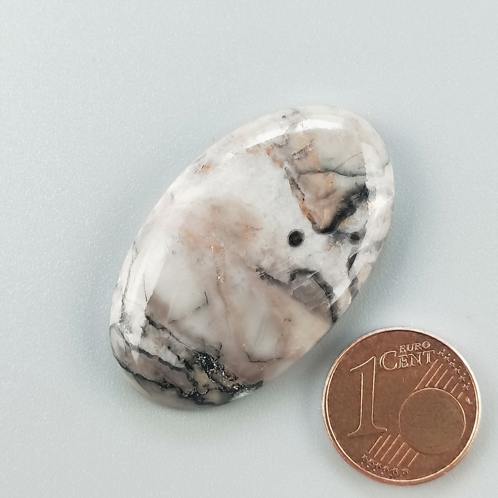 Diaspro Maligano Grigio Naturale Forma Ovale Piatto Cabochon Liscio Fatto a Mano 38X23X6mm 8,75gm 1pz