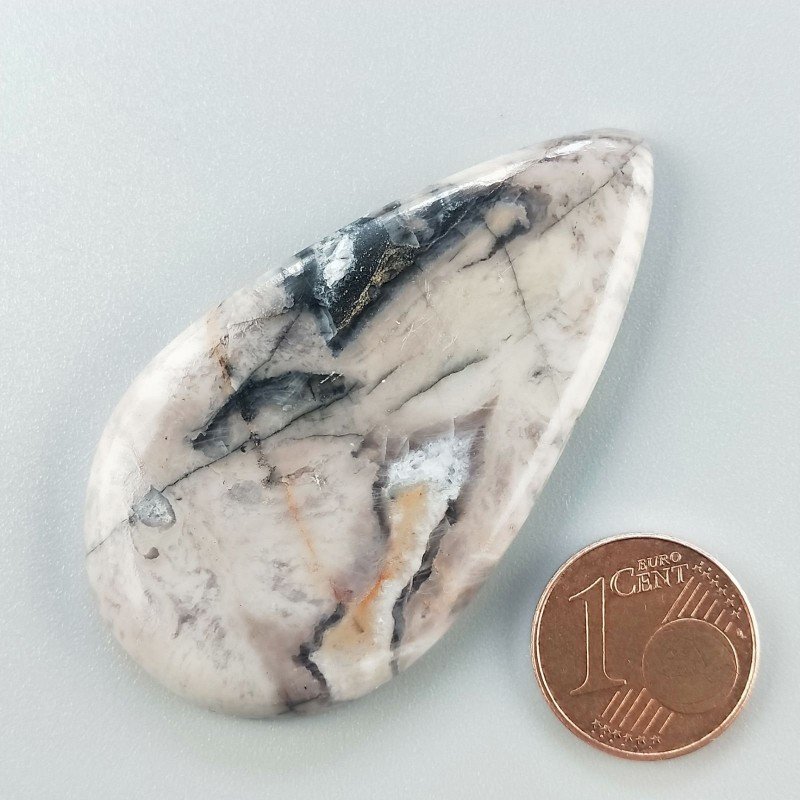 Diaspro Maligano Grigio Naturale Forma Goccia Piatto Cabochon Liscio Fatto a Mano 54X30X5mm 14,52gm 1pz