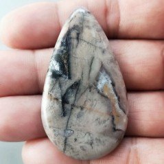 Diaspro Maligano Grigio Naturale Forma Goccia Piatto Cabochon Liscio Fatto a Mano 54X30X5mm 14,52gm 1pz