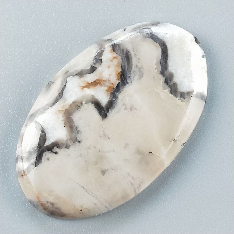 Cabochon di Diaspro Maligano Grigio Naturale Ovale, Piatto e Liscio, 37x23x5 mm, 7,45 g, Fatto a Mano