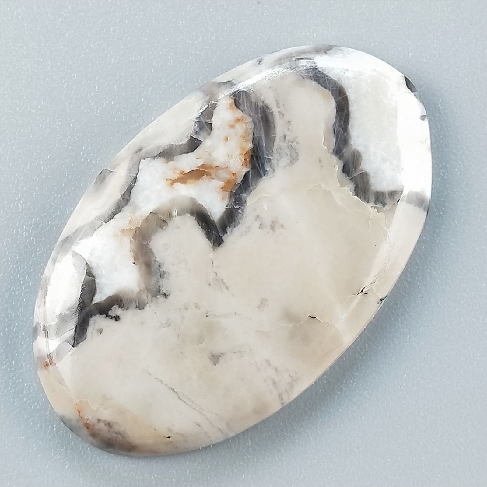 Diaspro Maligano Grigio Naturale Forma Ovale Piatto Cabochon Liscio Fatto a Mano 37X23X5mm 7,45gm 1pz