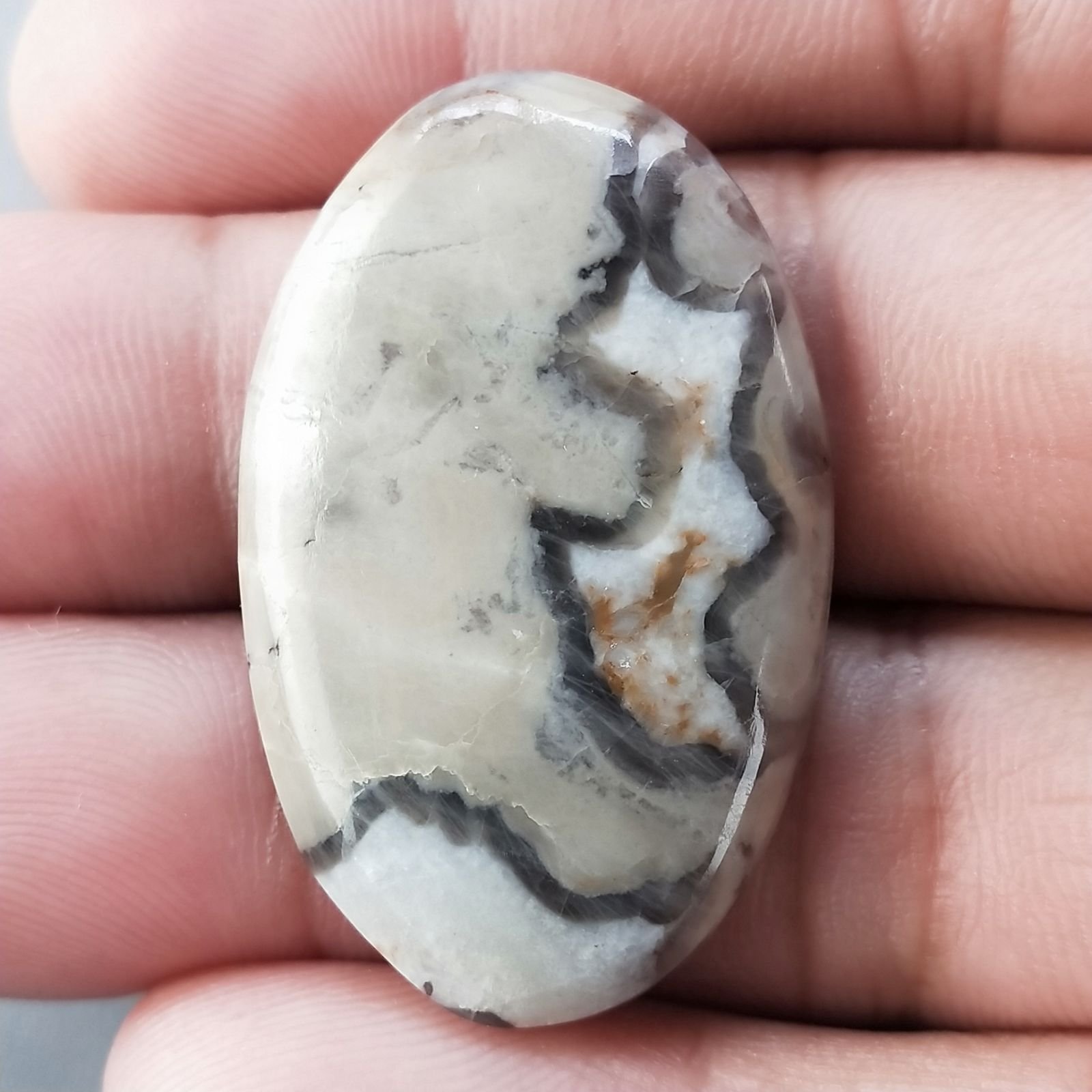 Diaspro Maligano Grigio Naturale Forma Ovale Piatto Cabochon Liscio Fatto a Mano 37X23X5mm 7,45gm 1pz