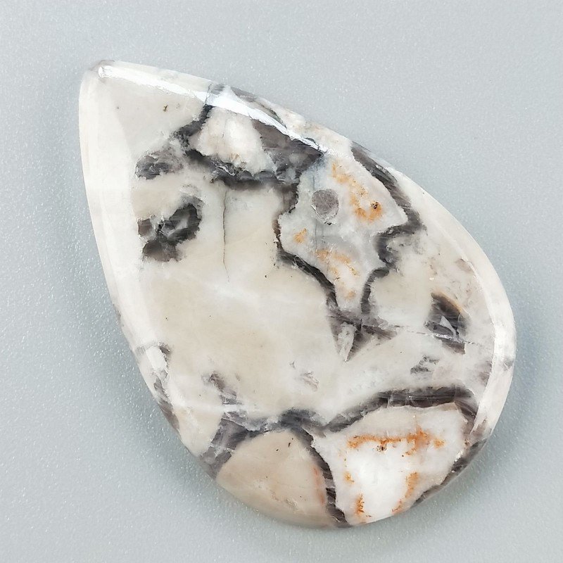 Diaspro Maligano Grigio Naturale Forma Goccia Piatto Cabochon Liscio Fatto a Mano 47X30X4mm 10,84gm 1pz