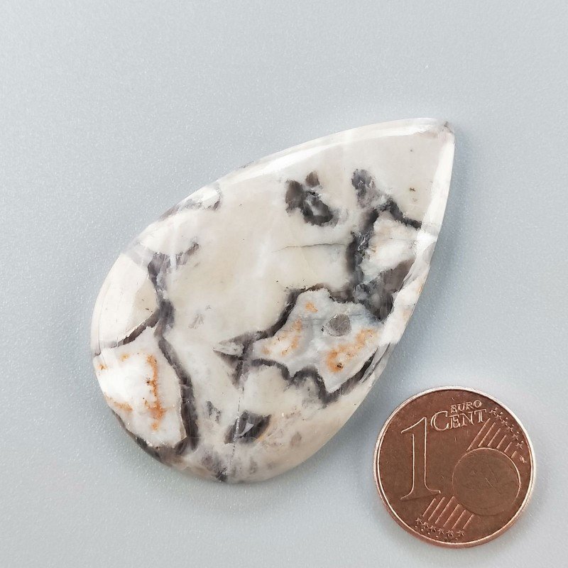 Cabochon di Diaspro Maligano Grigio Naturale Goccia, Piatto e Liscio, 47x30x4 mm, 10,84 g, Fatto a Mano