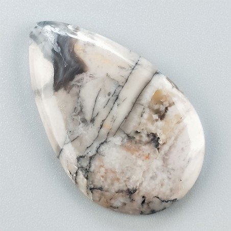Diaspro Maligano Grigio Naturale Forma Goccia Piatto Cabochon Liscio Fatto a Mano 41X25X5mm 8,44gm 1pz