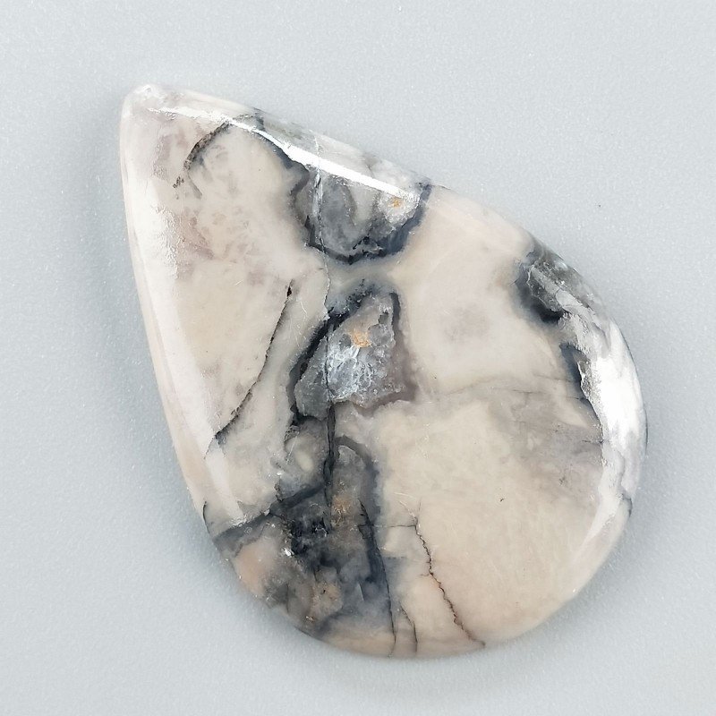 Diaspro Maligano Grigio Naturale Forma Goccia Piatto Cabochon Liscio Fatto a Mano 45X30X5mm 10,25gm 1pz