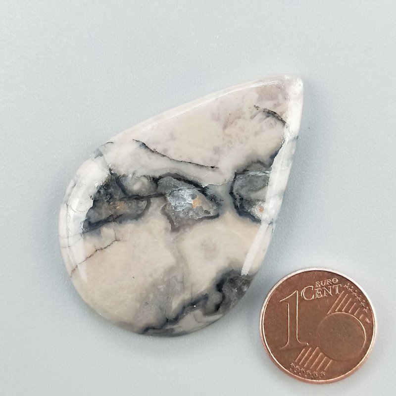 Cabochon di Diaspro Maligano Grigio Naturale Goccia, Piatto e Liscio, 45x30x5 mm, 10,25 g, Fatto a Mano