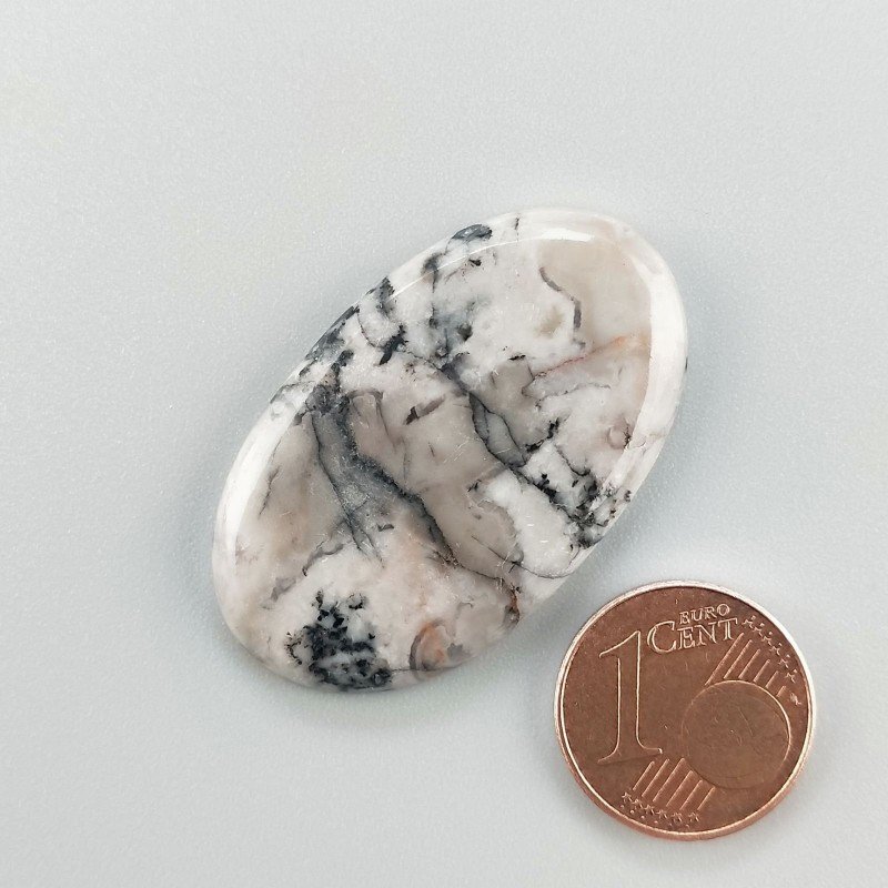 Cabochon di Diaspro Maligano Grigio Naturale Ovale, Piatto e Liscio, 37x22x4 mm, 6,60 g, Fatto a Mano