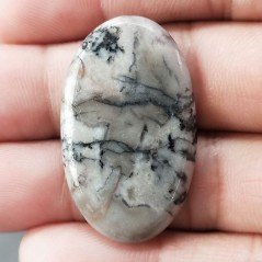Cabochon di Diaspro Maligano Grigio Naturale Ovale, Piatto e Liscio, 37x22x4 mm, 6,60 g, Fatto a Mano