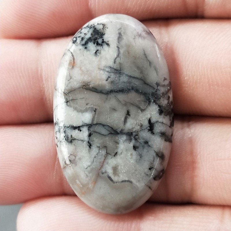 Diaspro Maligano Grigio Naturale Forma Ovale Piatto Cabochon Liscio Fatto a Mano 37X22X4mm 6,60gm 1pz