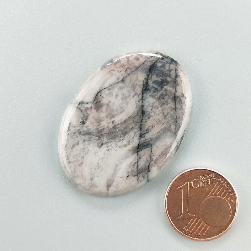Cabochon di Diaspro Maligano Grigio Naturale Ovale, Piatto e Liscio, 36x26x4 mm, 7,20 g, Fatto a Mano