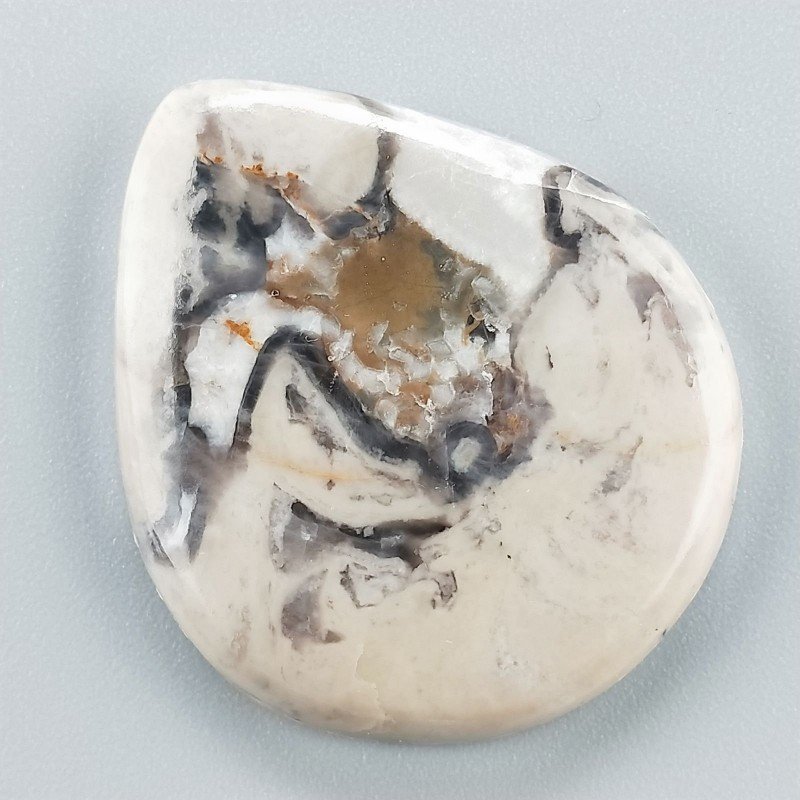 Diaspro Maligano Grigio Naturale Forma Goccia Piatto Cabochon Liscio Fatto a Mano 38X32X5mm 10,85gm 1pz
