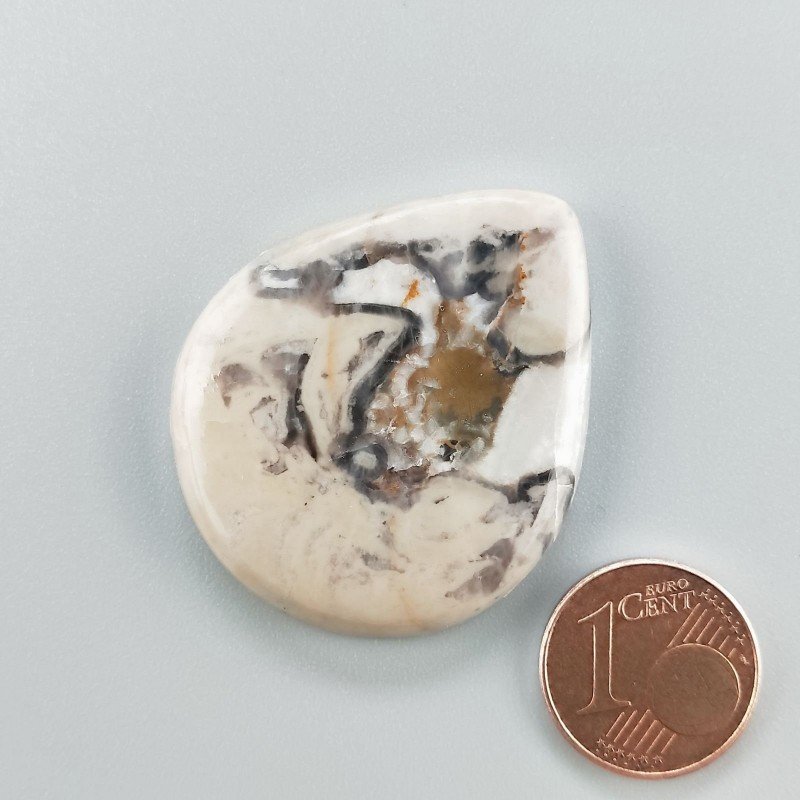 Cabochon di Diaspro Maligano Grigio Naturale Goccia, Piatto e Liscio, 38x32x5 mm, 10,85 g, Fatto a Mano