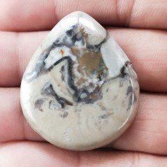 Cabochon di Diaspro Maligano Grigio Naturale Goccia, Piatto e Liscio, 38x32x5 mm, 10,85 g, Fatto a Mano