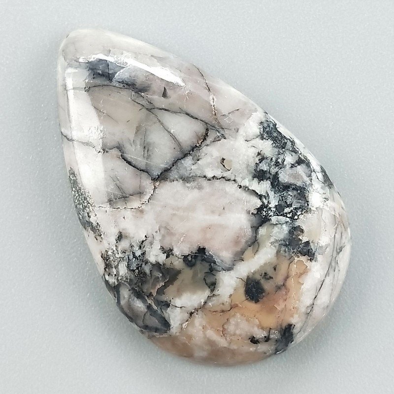 Diaspro Maligano Grigio Naturale Forma Goccia Piatto Cabochon Liscio Fatto a Mano 37X24X6mm 8,60gm 1pz