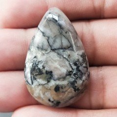 Diaspro Maligano Grigio Naturale Forma Goccia Piatto Cabochon Liscio Fatto a Mano 37X24X6mm 8,60gm 1pz