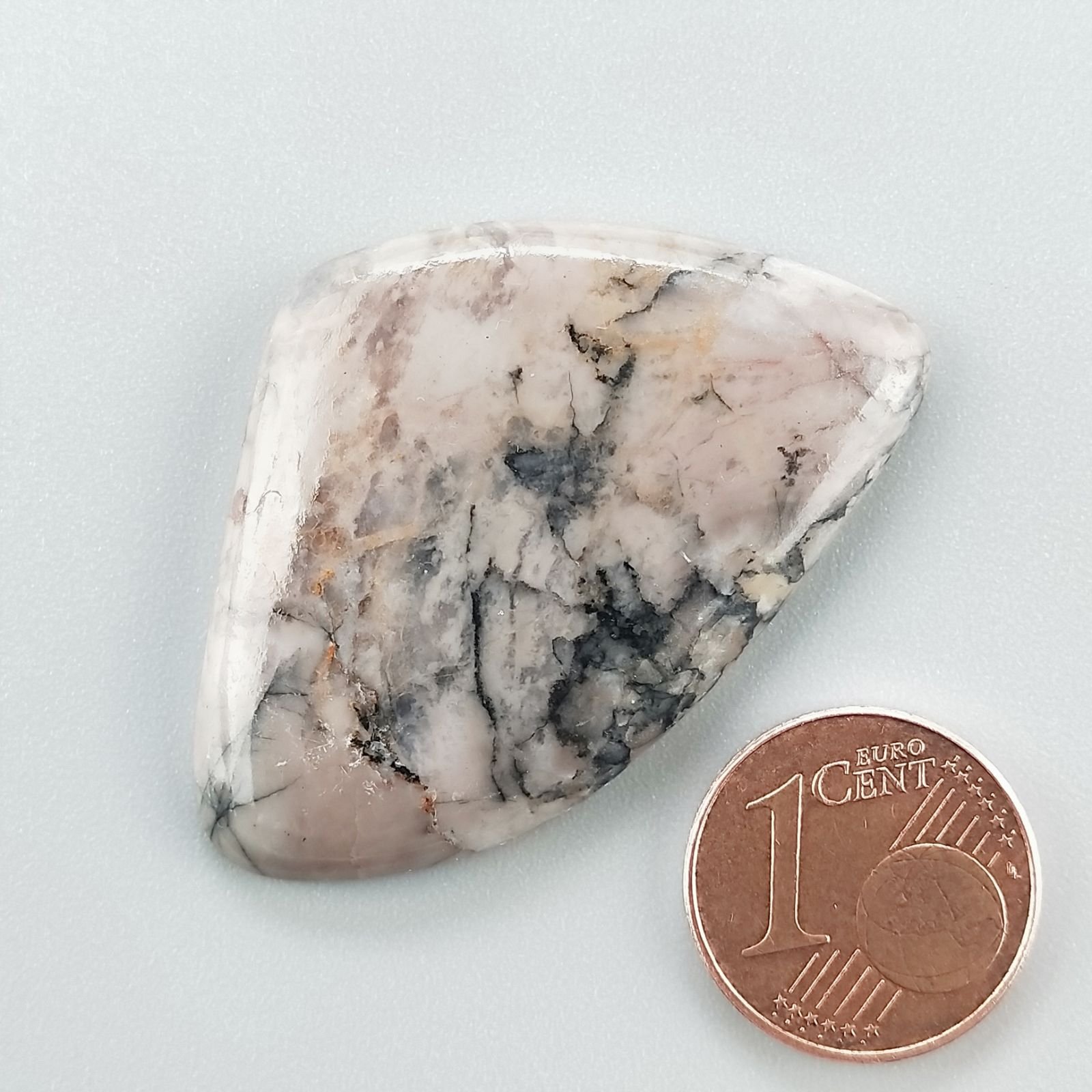 Diaspro Maligano Grigio Naturale Forma Fantasia Piatto Cabochon Liscio Fatto a Mano 41X28X5mm 8,42gm 1pz
