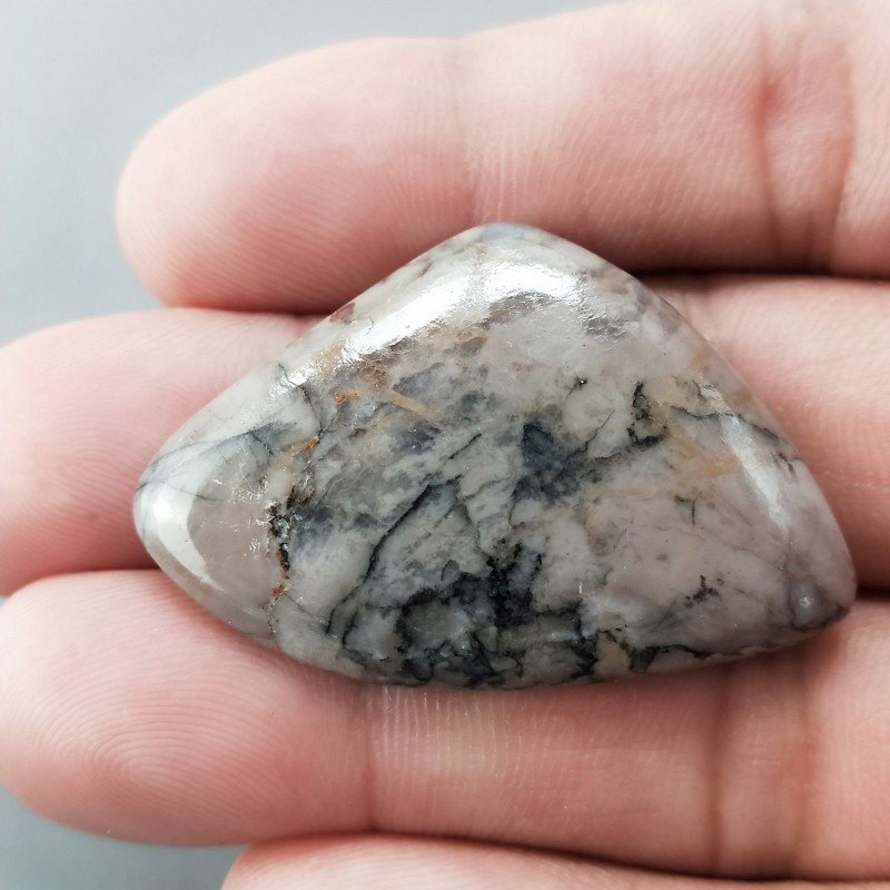Diaspro Maligano Grigio Naturale Forma Fantasia Piatto Cabochon Liscio Fatto a Mano 41X28X5mm 8,42gm 1pz