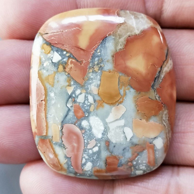 Diaspro Maligano Multicolore Naturale Forma Cuscino Piatto Cabochon Liscio Fatto a Mano 44X34X5mm 18,18gm 1pz