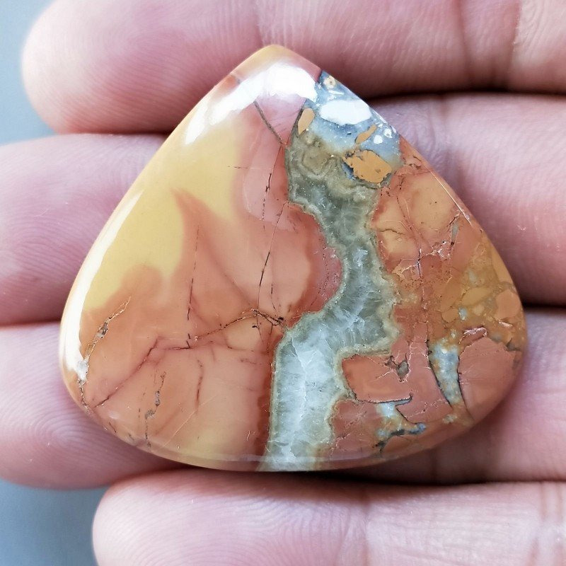 Diaspro Maligano Multicolore Naturale Forma Cuore Piatto Cabochon Liscio Fatto a Mano 37X40X6mm 14,20gm 1pz