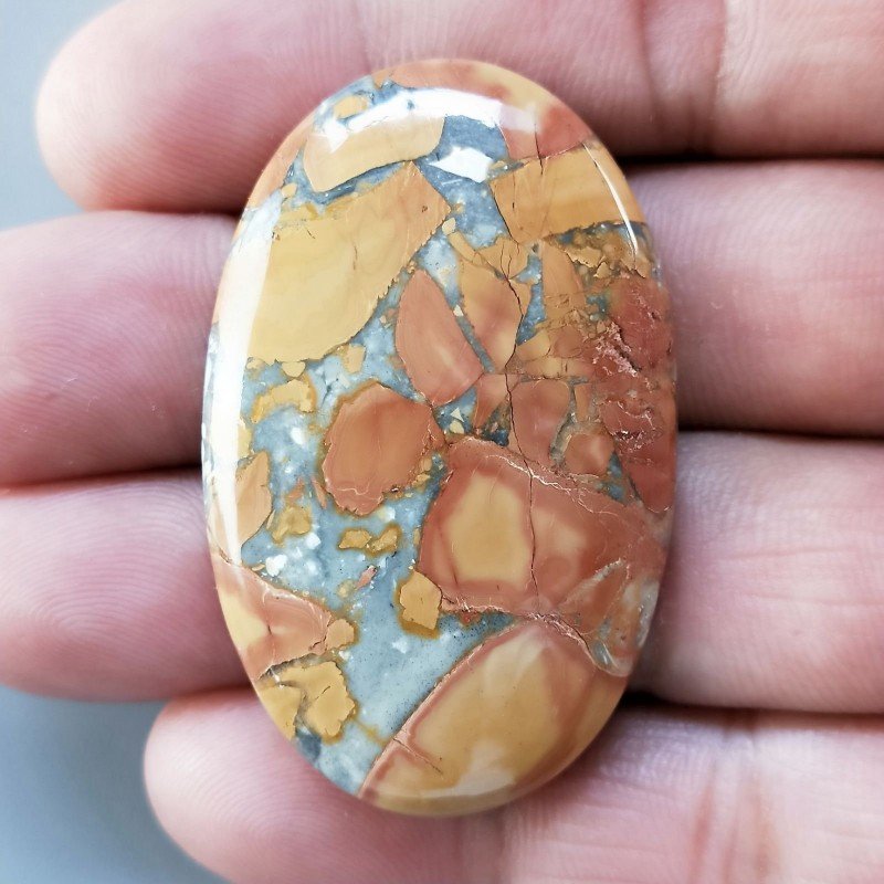 Diaspro Maligano Multicolore Naturale Forma Ovale Piatto Cabochon Liscio Fatto a Mano 47X30X6mm 16,63gm 1pz