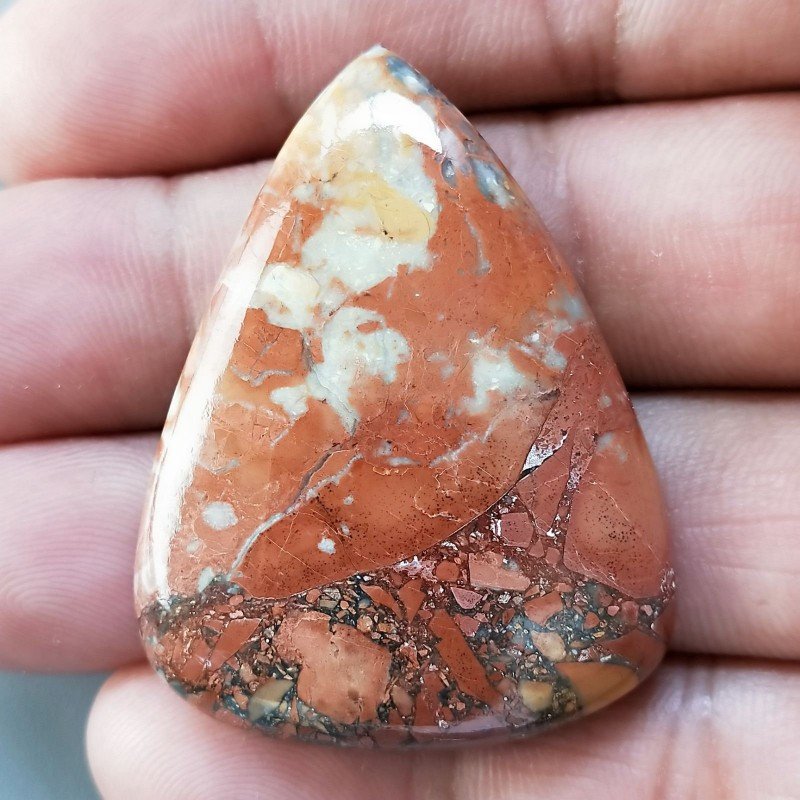 Diaspro Maligano Multicolore Naturale Forma Goccia Piatto Cabochon Liscio Fatto a Mano 43X33X6mm 15,30gm 1pz