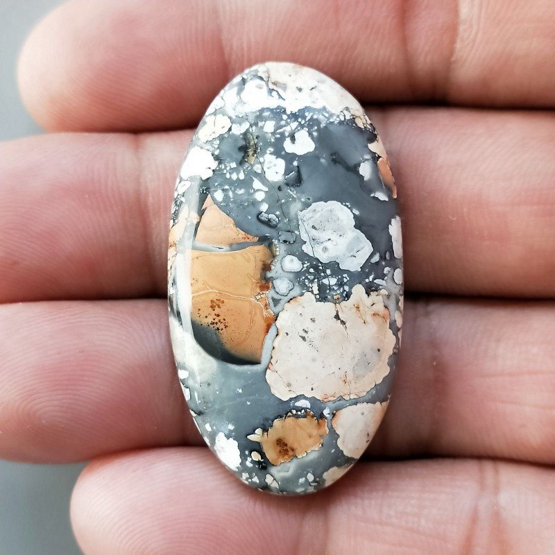 Diaspro Maligano Multicolore Naturale Forma Ovale Piatto Cabochon Liscio Fatto a Mano 41X22X6mm 10,28gm 1pz